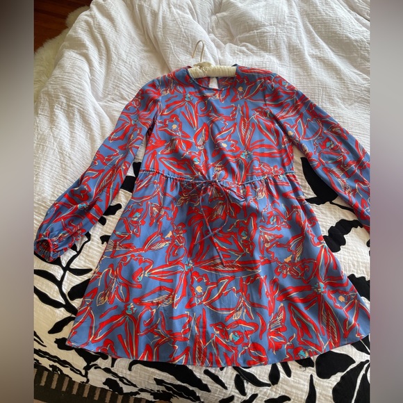 DVF Diane von Furstenberg long sleeve keyhole back drawstring dress - Picture 2 of 6